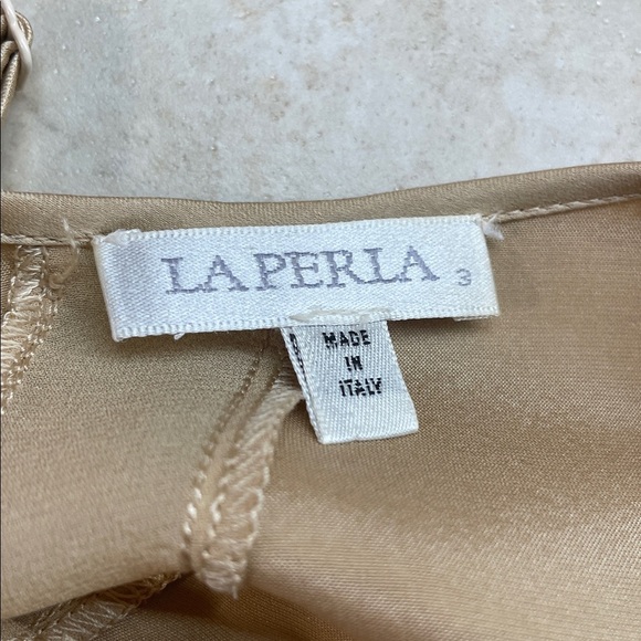 La Perla Made in Italy Long Gold Silk Slip Gown Lace & Floral Embroidery Dress M - Picture 7 of 13